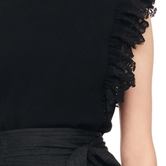 [Rebecca Taylor] Black Crepe & Lace Top - Picture 4 of 4